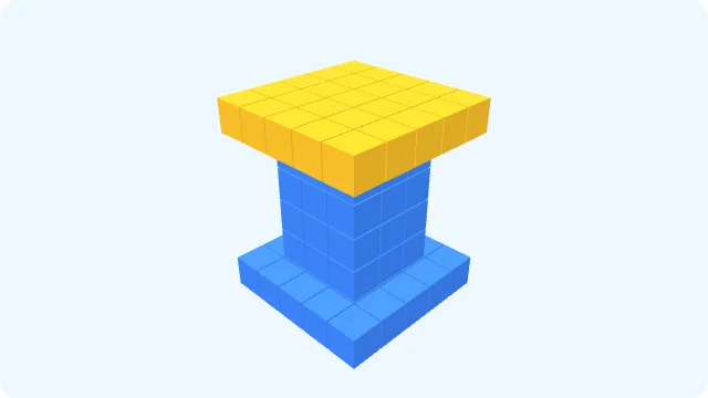 KidsAiTools demonstration: A short blue tower with a yellow flat top.